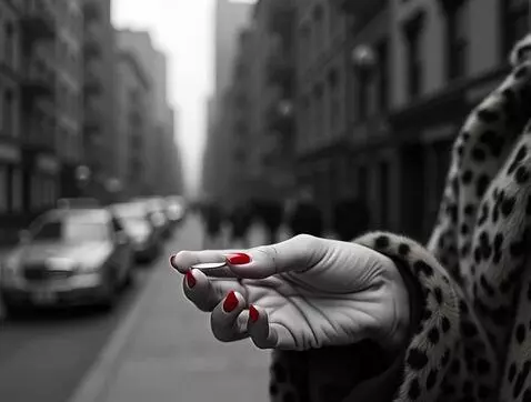 AI Video from prompt: The woman holds out his hand with a coin.