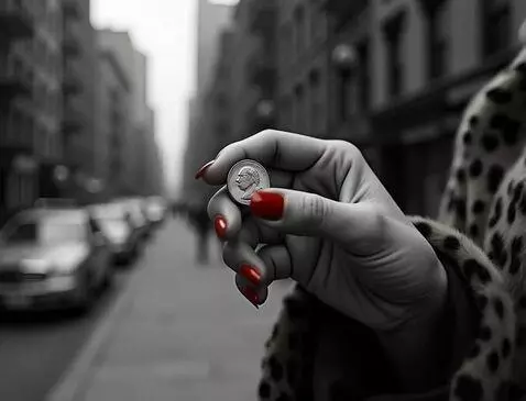 AI Video from prompt: The woman holds out his hand with a coin.