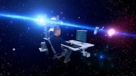 AI Video from prompt: Илон Маск в стиле Майнкрафт, находится в космосе