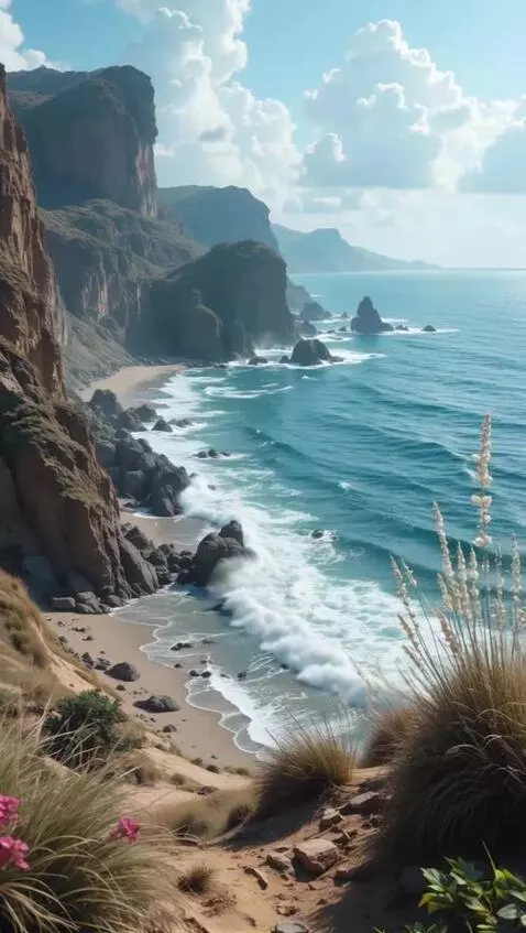 AI Video from prompt: Animate the ocean waves gently rolling towards t