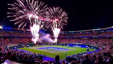 AI Video from prompt: Tennis game us open with dollars in the sky