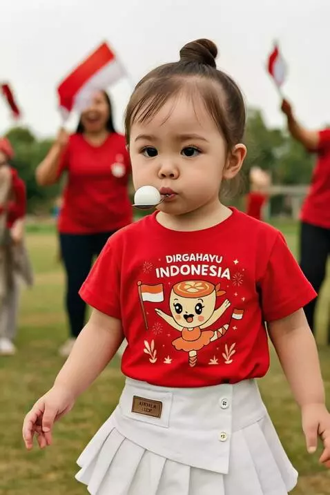 AI Video from prompt: A cute 3-year-old girl with big round eyes and f