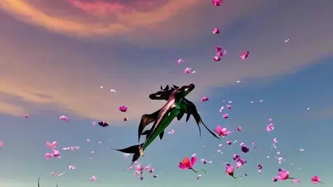 AI Video from prompt: A gathering of Cat-like fish dragons soaring and