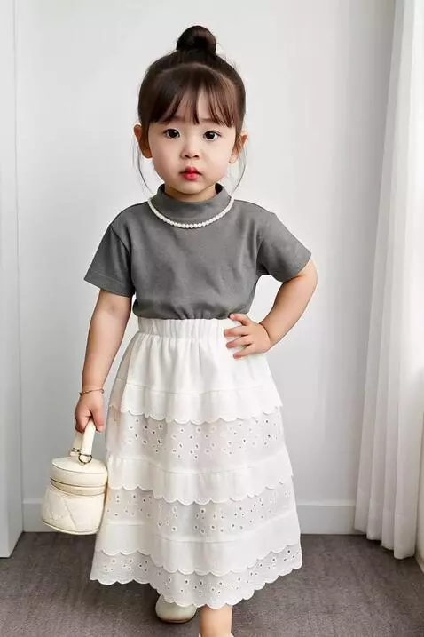 AI Video from prompt: A 3-year-old Korean girl with a stylish bun and 