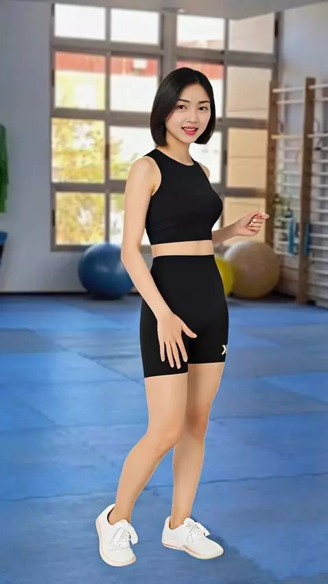AI Video from prompt: Wanita ini sedang mempromosikan celana shot yang