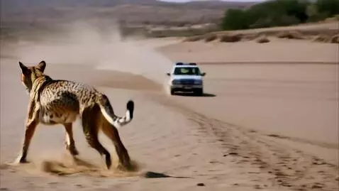AI Video from prompt: cheetah running in the desert as if hunting prey