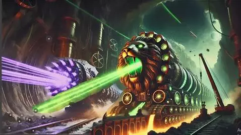 AI Video from prompt: A massive drilling machine roars to life under m