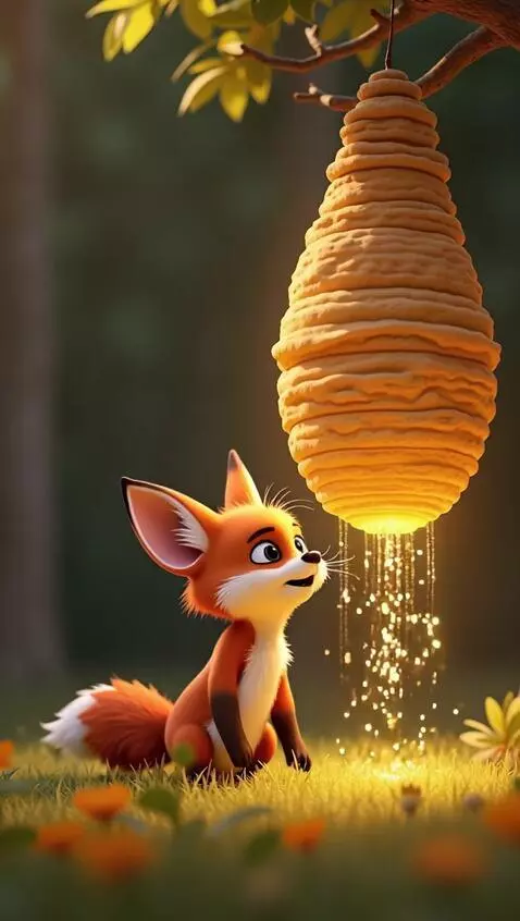 AI Video from prompt: The fox cub licks the pollen, looks pleased