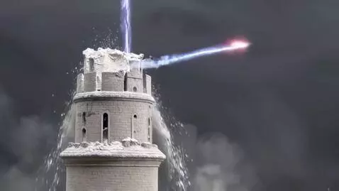 AI Video from prompt: TAROT card "TOWER" showing lightning bolt hittin