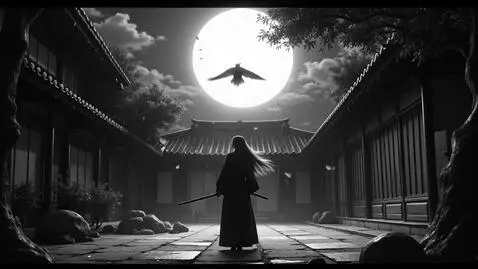 AI Video from prompt: A poetic cinematic anime scene in black and whit