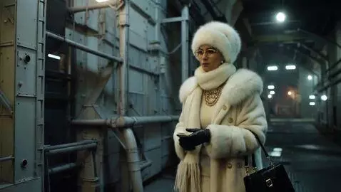 AI Video from prompt: Woman in luxurious mink coat, fox scarf, mink ha