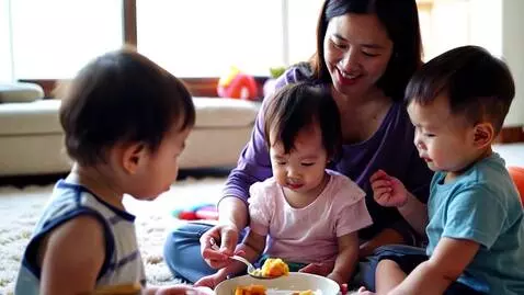 AI Video from prompt: Mother of 2 singing and playing with her kids wh