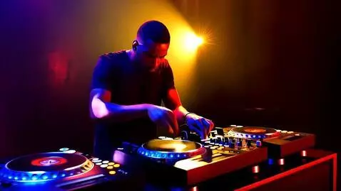 AI Video from prompt: Make a video that shows a DJ  mixing  and switch