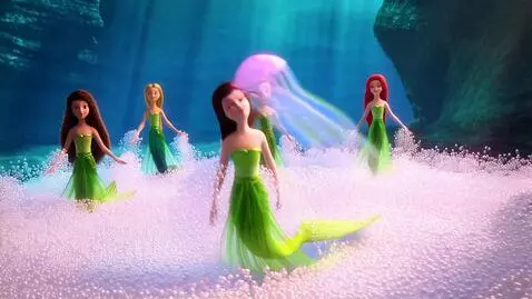 AI Video from prompt: Underwater cave. Mermaids (dressed in seaweed) w