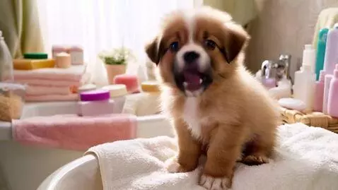 AI Video from prompt: Cute puppy on pamper day