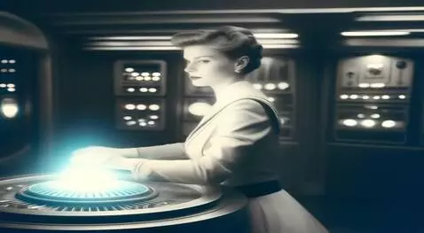 AI Video from prompt: Woman scientist on board the USS Enterprise is w