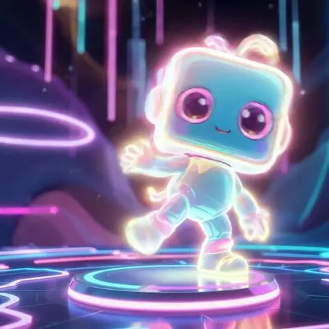 AI Video from prompt: A futuristic neon robot-cat character enters a g