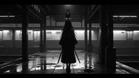 AI Video from prompt: A poetic cinematic anime scene in black and whit