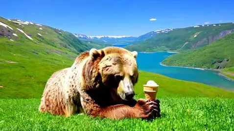 AI Video from prompt: cute bear eating ice cream