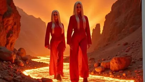 AI Video from prompt: Two albnios long hair fashion models wearing all