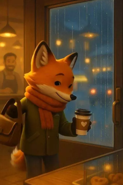 AI Video from prompt: The fox cub gently wraps its scarf, now dry, aro
