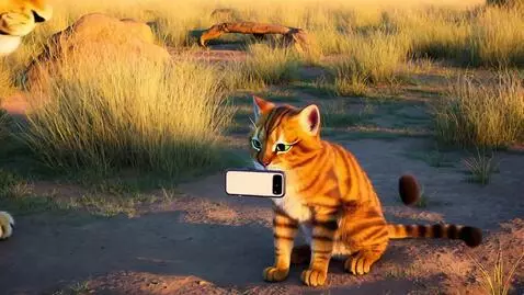 AI Video from prompt: A playful tabby cat sits in a sunny savannah, ho