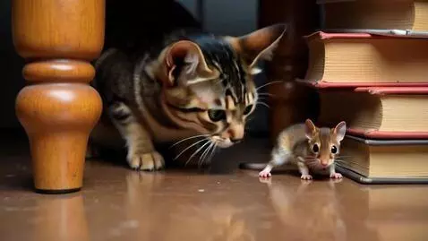 AI Video from prompt: A cat and mouse playing hide and seek