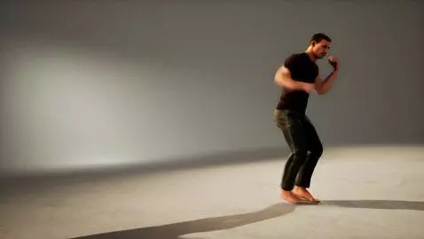 AI Video from prompt: Wide shot from a low angle. The male fighter cir