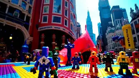 AI Video from prompt: Lego ninjago vs Lego Batman characters in the Le