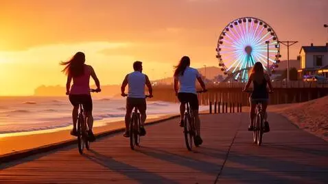 AI Video from prompt: 2 men and 2 women riding their bikes on a boardw