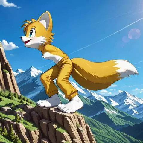 AI Video from prompt: Armless Miles Prower is mountain climbing