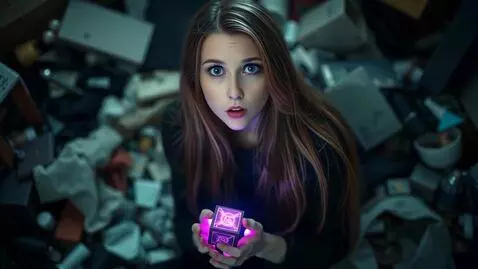 AI Video from prompt: A pretty beautiful 25-year-old girl looks fearfu