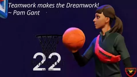 AI Video from prompt: Have Pam the avatar throw another basketball int
