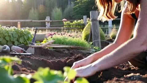 AI Video from prompt: A young lady in a farm planting herbs and flower