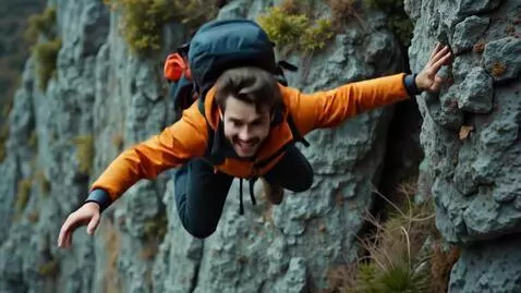 AI Video from prompt: A man falling from a mountain in an hilarious wa