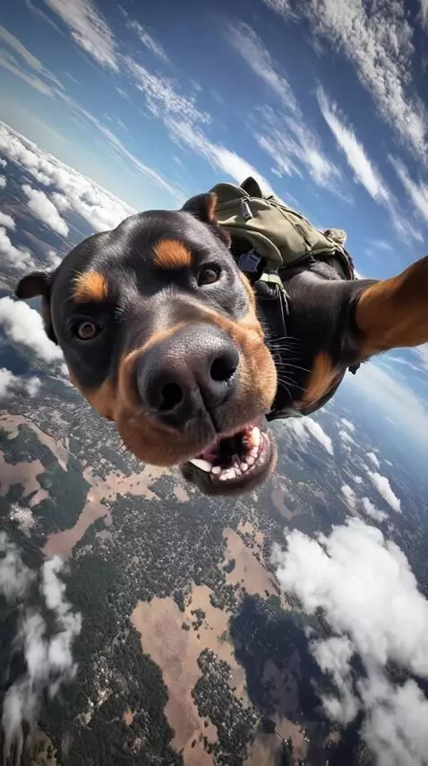 AI Video from prompt: The dog is taking a selfeie as he is enjoying hi