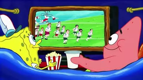 AI Video from prompt: SpongeBob with a popcorn bucket full of popcorn 