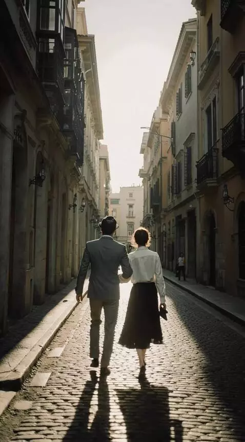 AI Video from prompt: A man and a woman walk down the street. **The ca