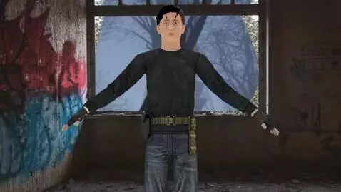 AI Video from prompt: The man in the photo lowers his hands, makes a f