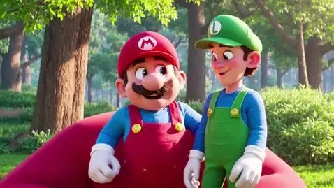 AI Video from prompt: Mario and his own young bro Luigi. Mario is size