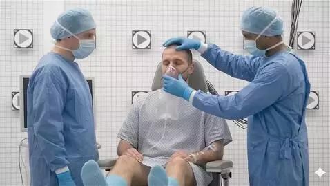 AI Video from prompt: The patient takes short deep breaths, the surgeo