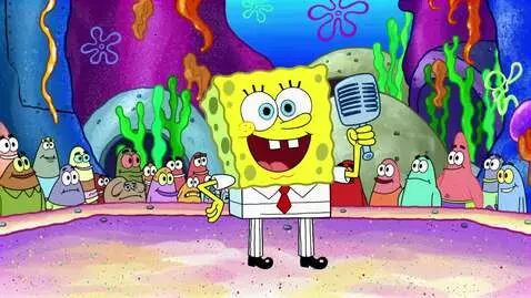 AI Video from prompt: SpongeBob holds the microphone and sings the the