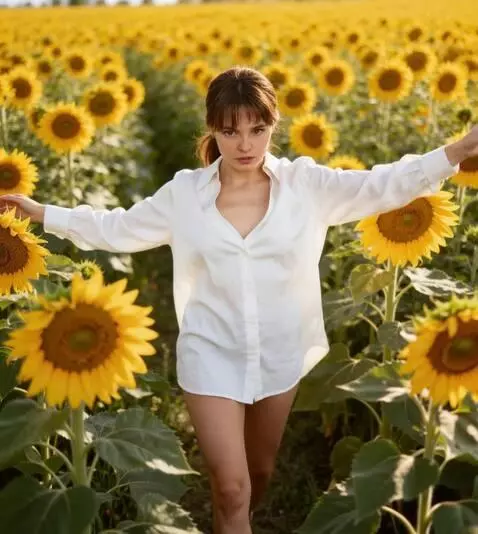 AI Video from prompt: a girl walking across a field, staring at one po