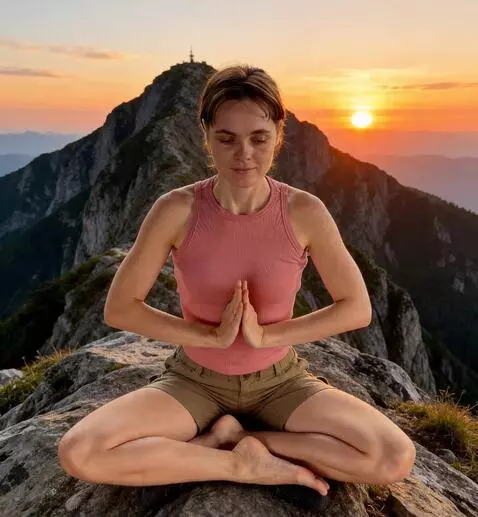 AI Video from prompt: slowly places hands on knees. head and body moti