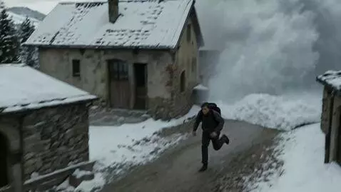 AI Video from prompt: He runs across the street of a small village fro