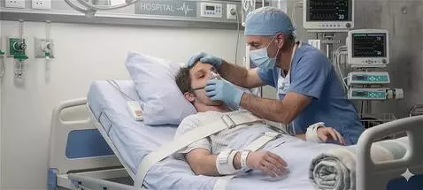 AI Video from prompt: The patient takes short laboured breaths into th