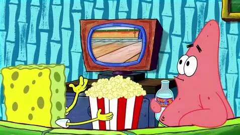 AI Video from prompt: SpongeBob with a popcorn bucket of popcorn and P