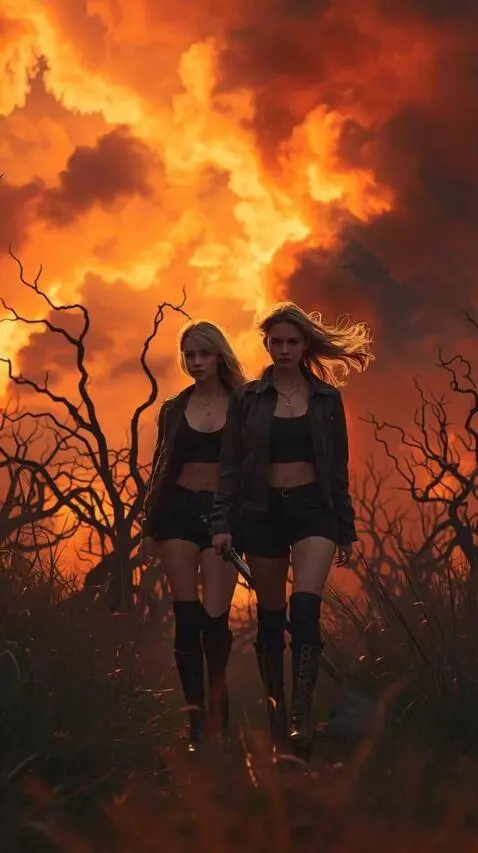 AI Video from prompt: Two young, beautiful women with wind-blown hair 