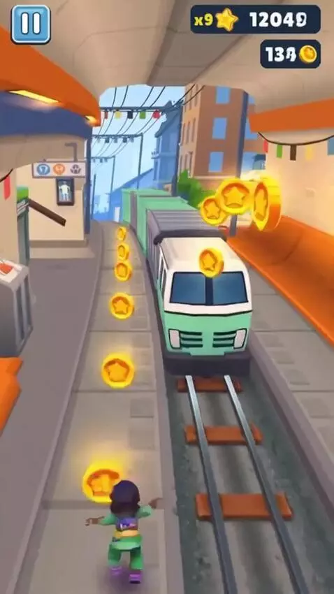 AI Video from prompt: gameplay footage of subway surfers, no commentar