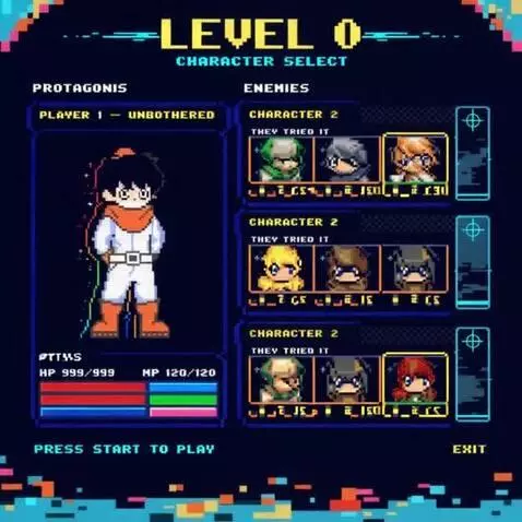 AI Video from prompt: Retro 8-bit pixel art video game character selec